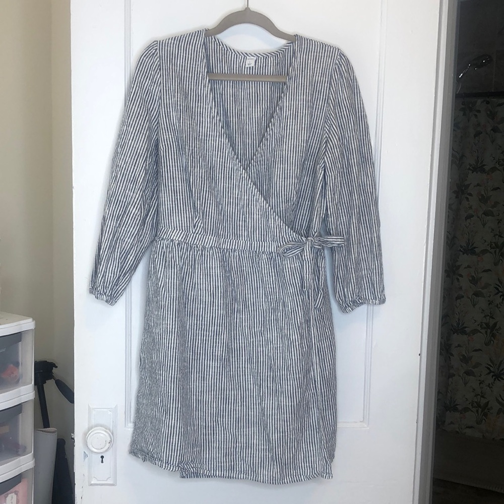 Long Sleeve Striped Wrap Dress